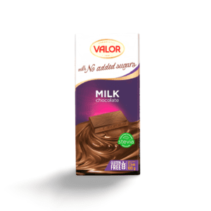 Valor Milk Chocolate Bar (No Added Sugar). Sugar-free milk chocolate bar sweetened with stevia. Perfect for a delicious, guilt-free treat.