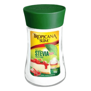 Tropicana Slim Stevia Sweetener sachets. All-natural, zero-calorie sweetener for coffee, tea, baking, and more.